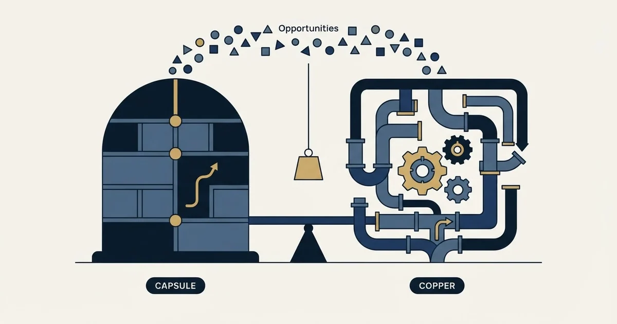 Editorial illustration for Capsule CRM vs Copper