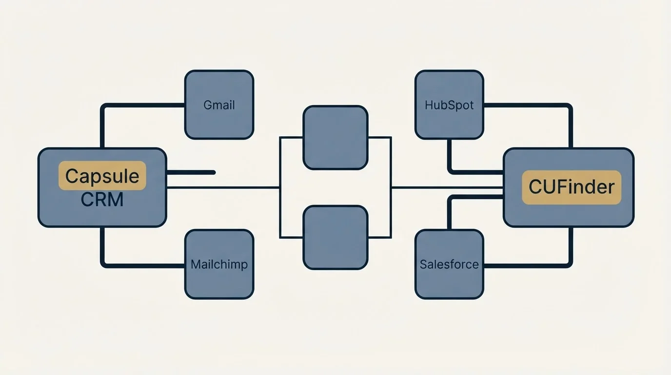 Integration flow: Integration Ecosystem (Capsule CRM, CUFinder, Gmail, HubSpot)