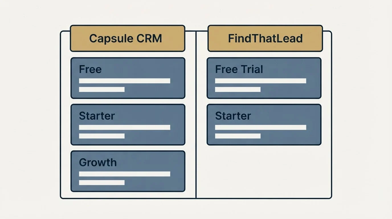 Pricing table: Pricing Comparison (Capsule CRM, FindThatLead, Free, Free Trial)