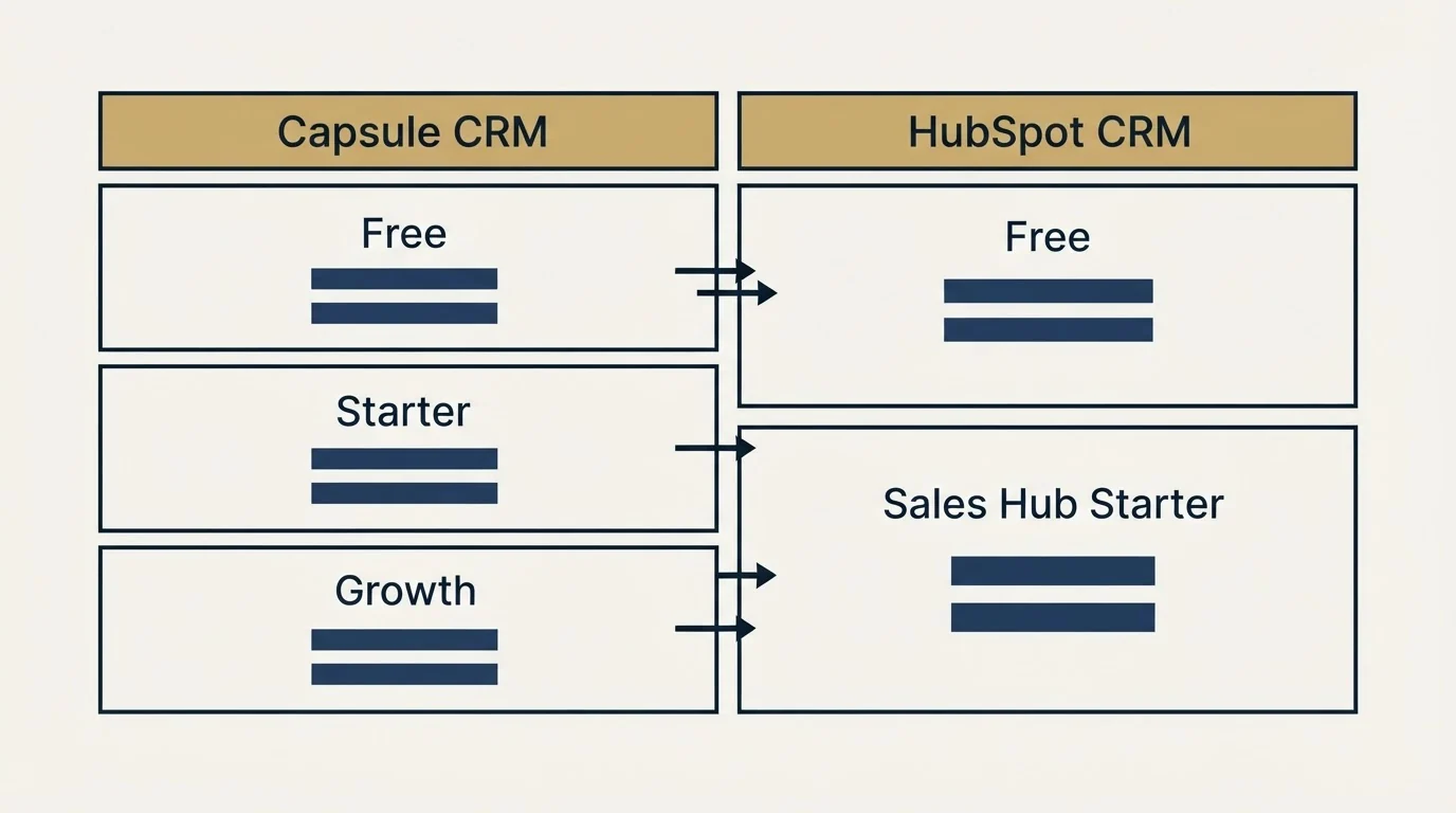 Pricing table: Pricing Comparison (Capsule CRM, HubSpot CRM, Free, Starter)