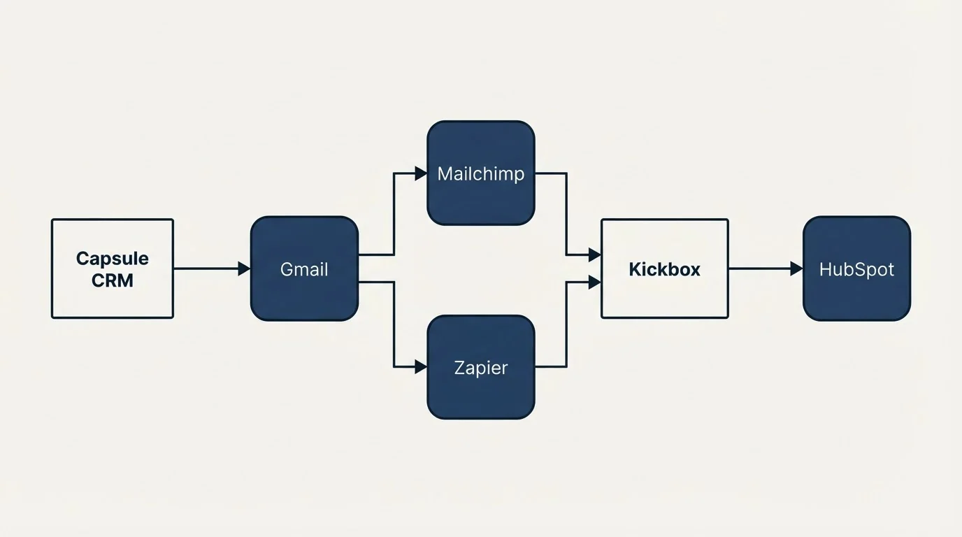Integration flow: Integration Ecosystem (Capsule CRM, Kickbox, Mailchimp, Zapier)