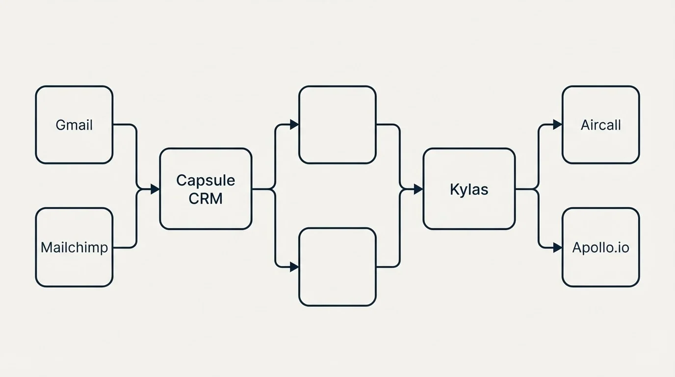 Integration flow: Integration Ecosystem (Capsule CRM, Kylas, Gmail, Aircall)