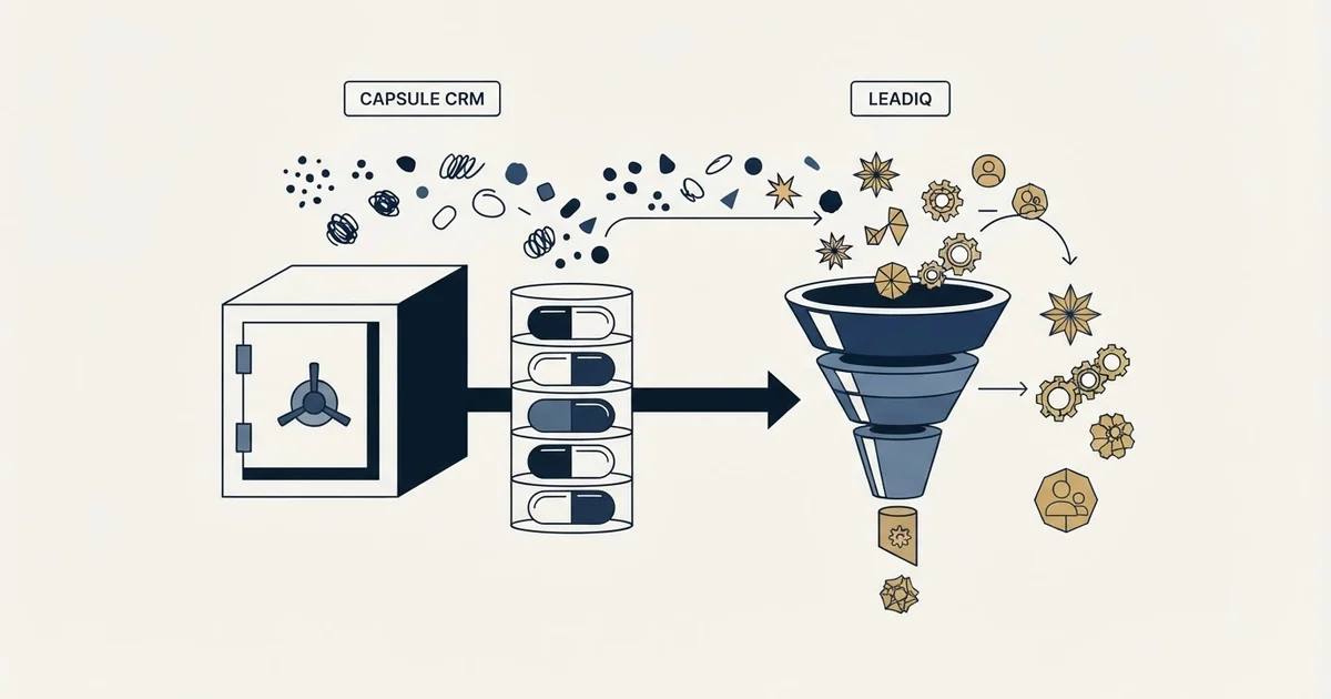 Editorial illustration for Capsule CRM vs LeadIQ