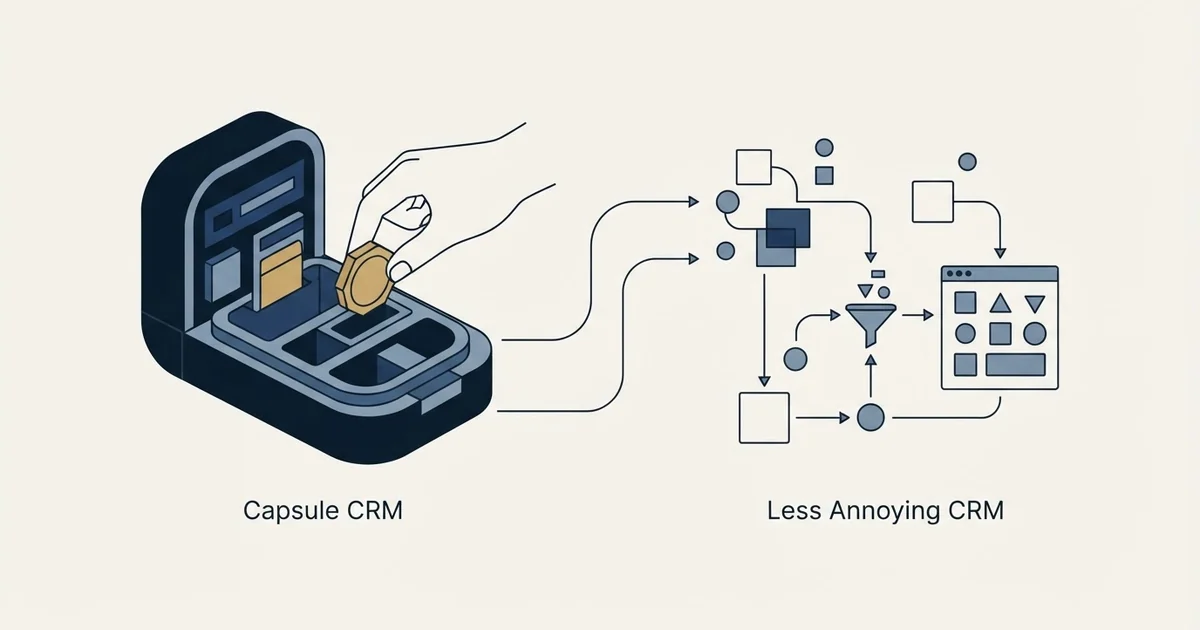 Editorial illustration for Capsule CRM vs Less Annoying CRM