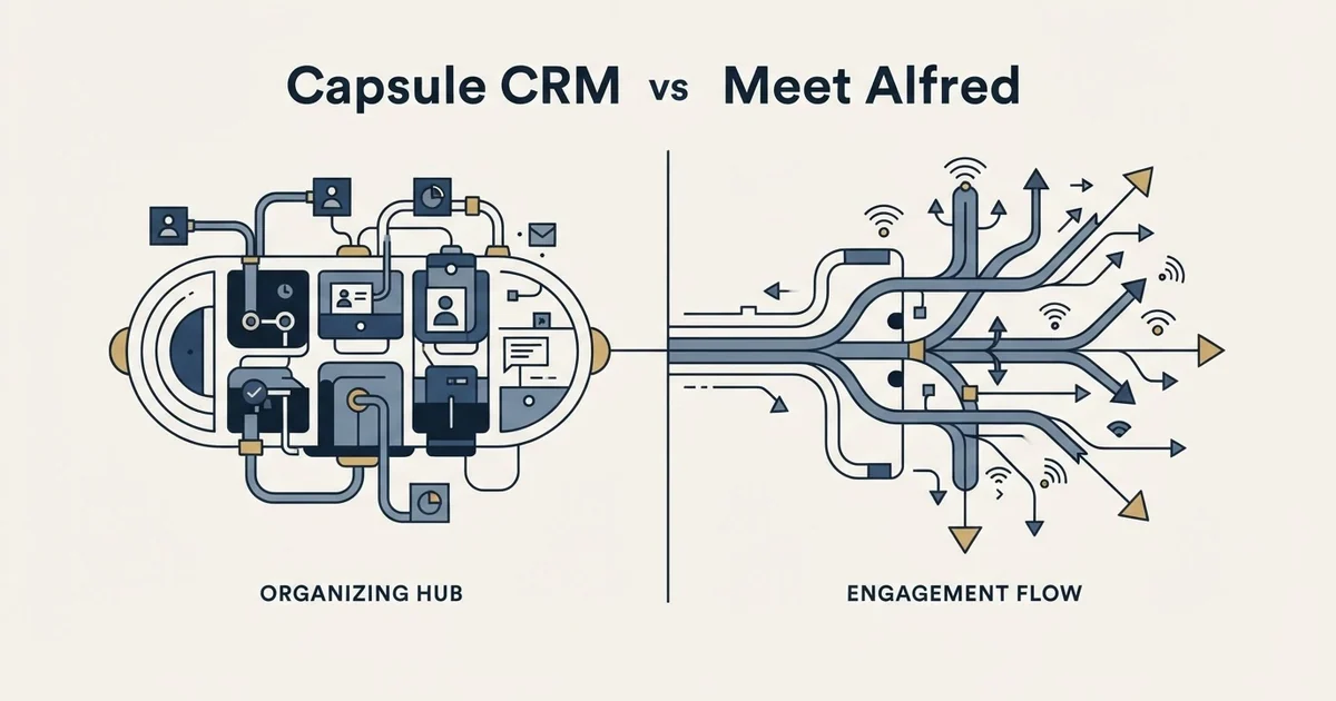 Editorial illustration for Capsule CRM vs Meet Alfred