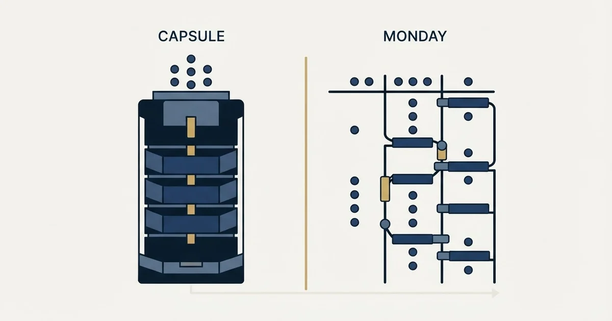 Editorial illustration for Capsule CRM vs Monday CRM