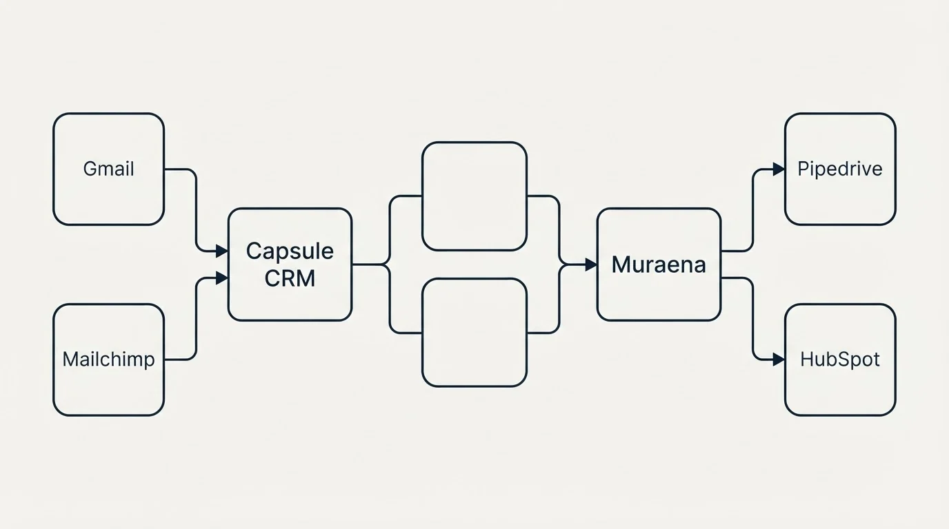 Integration schematic: Integration Ecosystem (Capsule CRM, Muraena, Gmail, Pipedrive)