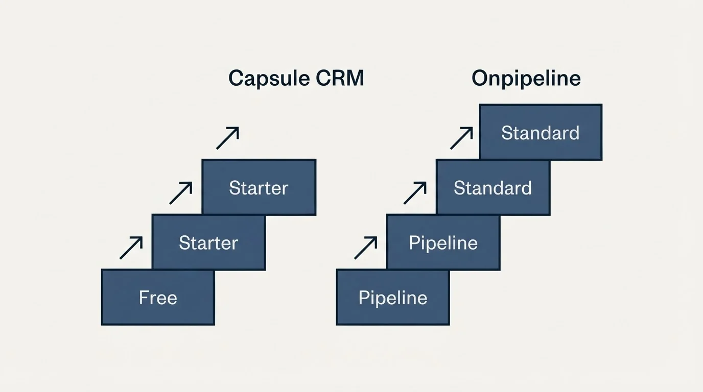 Pricing ladder: Pricing Comparison (Capsule CRM, Onpipeline, Free, Pipeline)