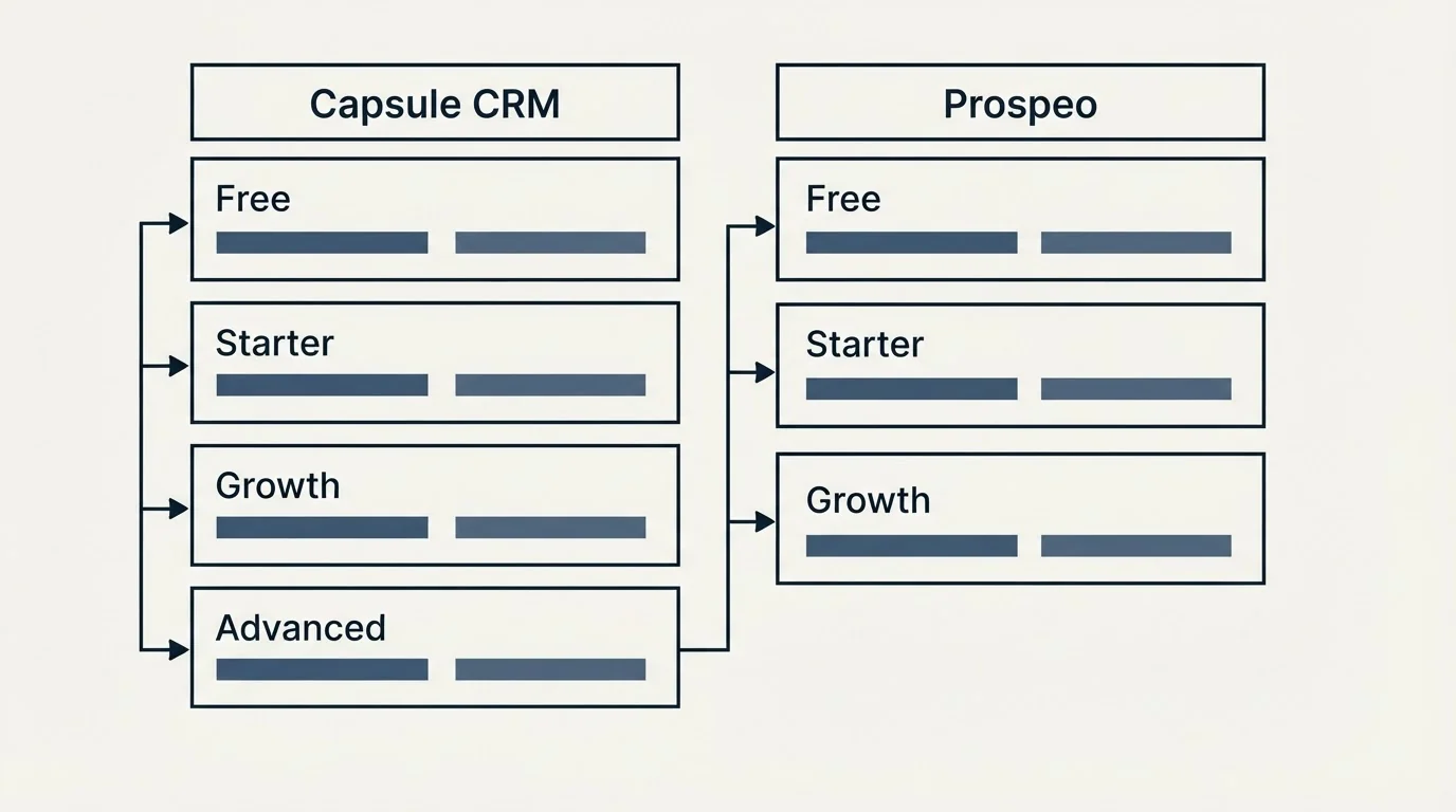 Pricing table: Pricing Comparison (Capsule CRM, Prospeo, Free, Starter)