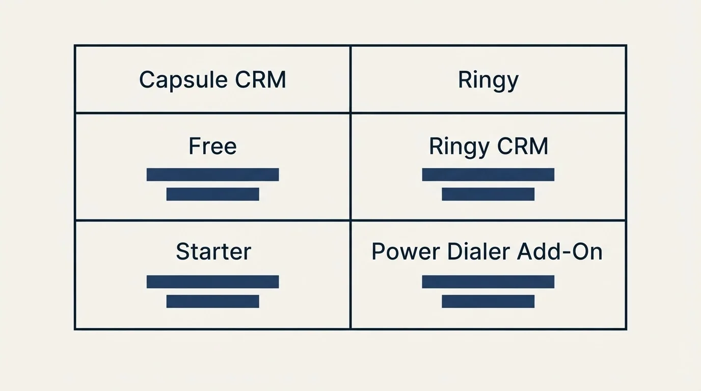 Pricing table: Pricing Comparison (Capsule CRM, Ringy, Free, Ringy CRM)