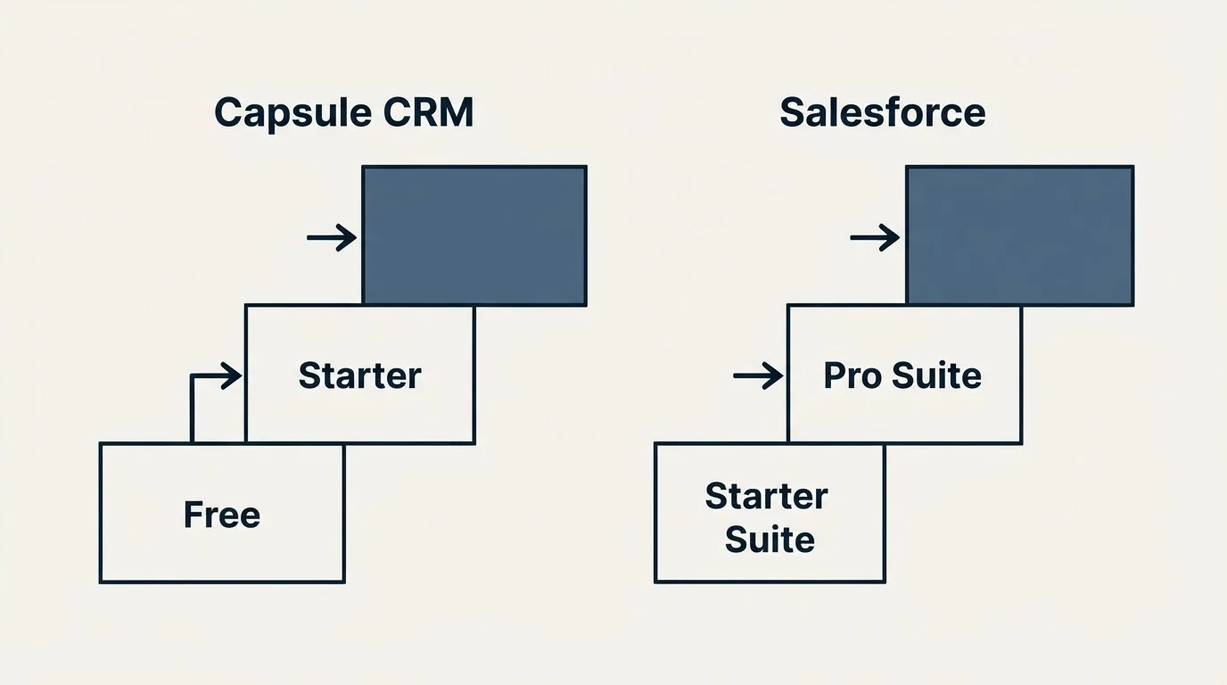 Pricing ladder: Pricing Comparison (Capsule CRM, Salesforce, Free, Starter Suite)