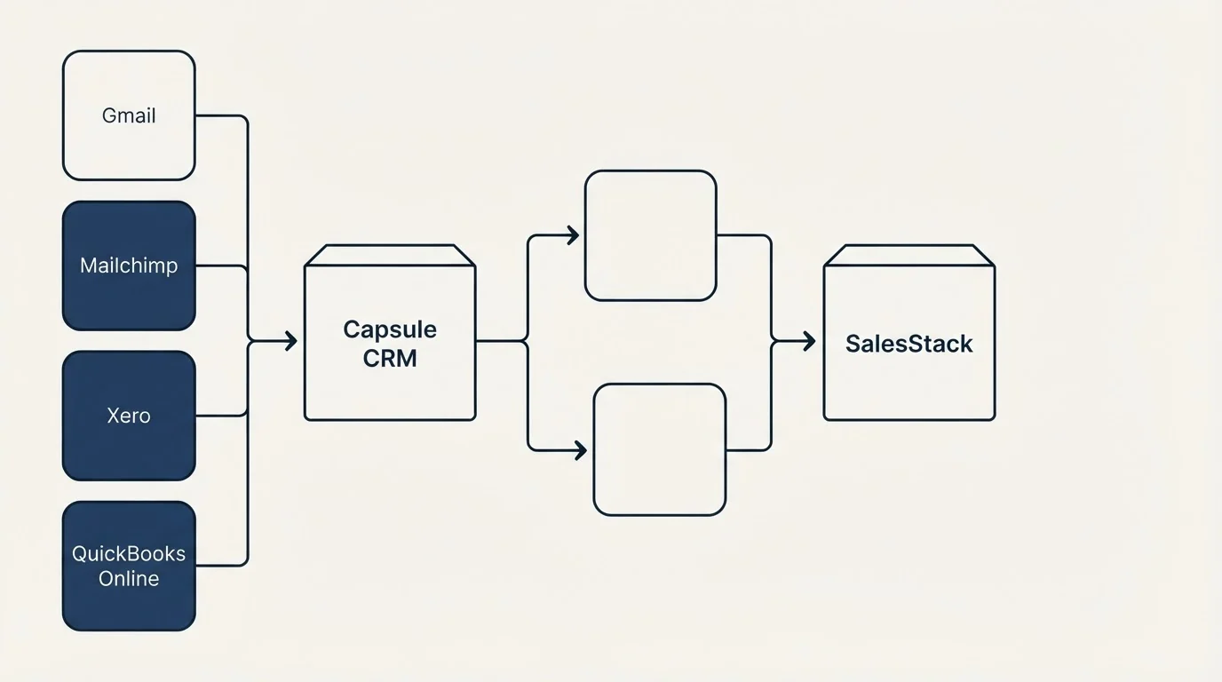 Integration flow: Integration Ecosystem (Capsule CRM, SalesStack, Gmail, Mailchimp)