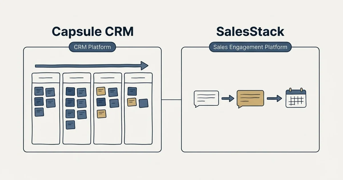 Side-by-side panels: Capsule CRM vs SalesStack (CRM Platform, Sales Engagement Platform)