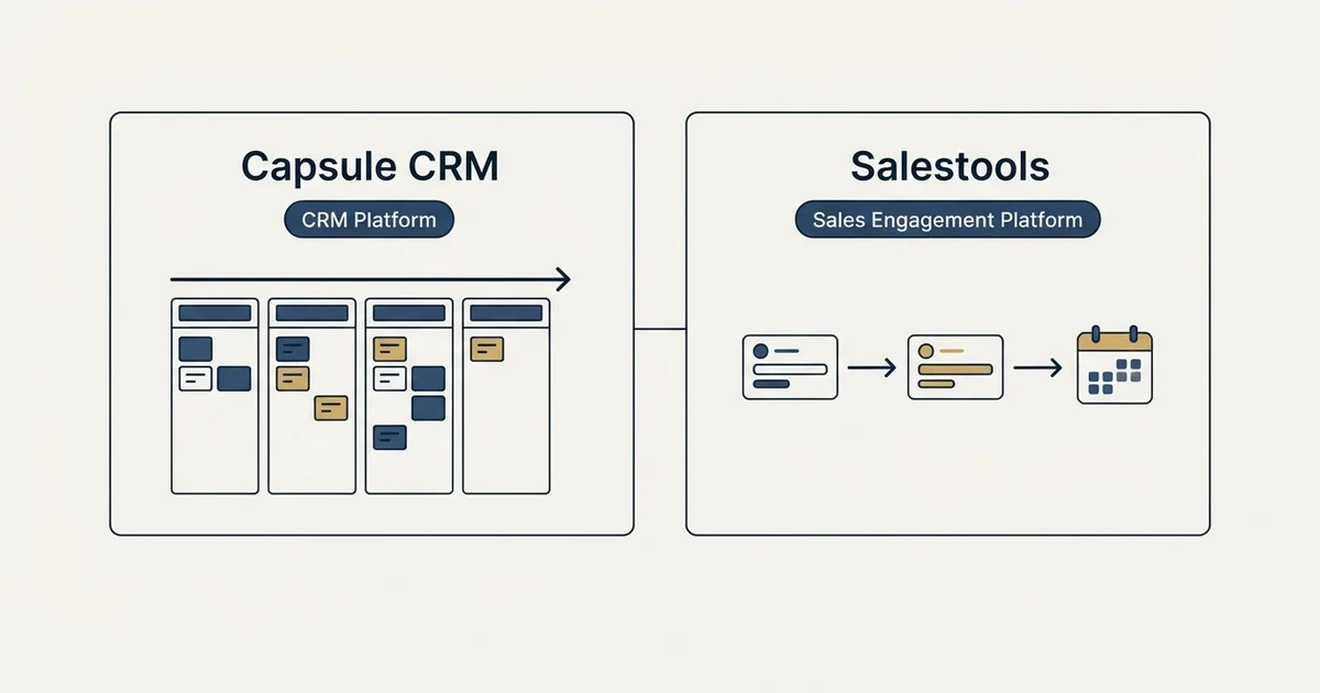 Side-by-side panels: Capsule CRM vs Salestools (CRM Platform, Sales Engagement Platform)