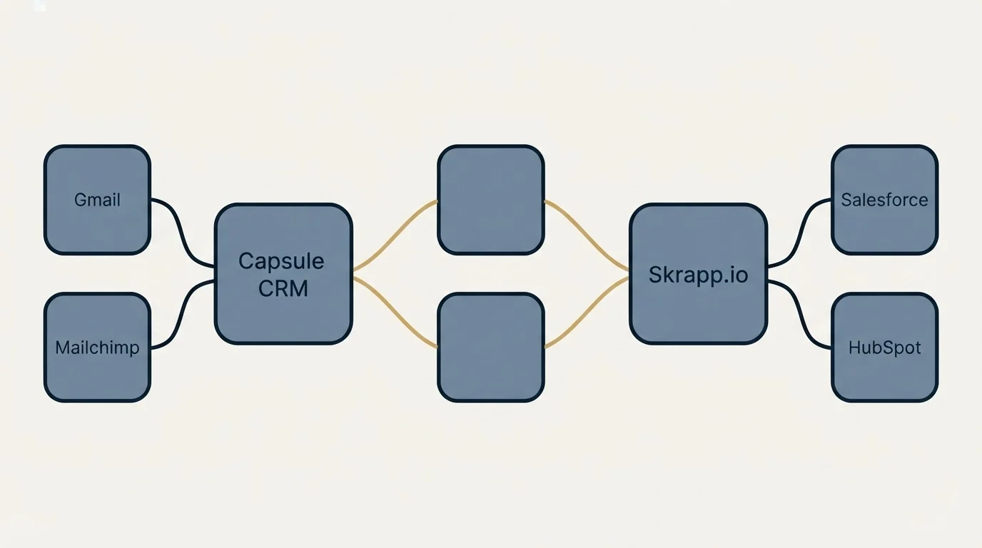 Integration schematic: Integration Ecosystem (Capsule CRM, Skrapp.io, Gmail, Salesforce)