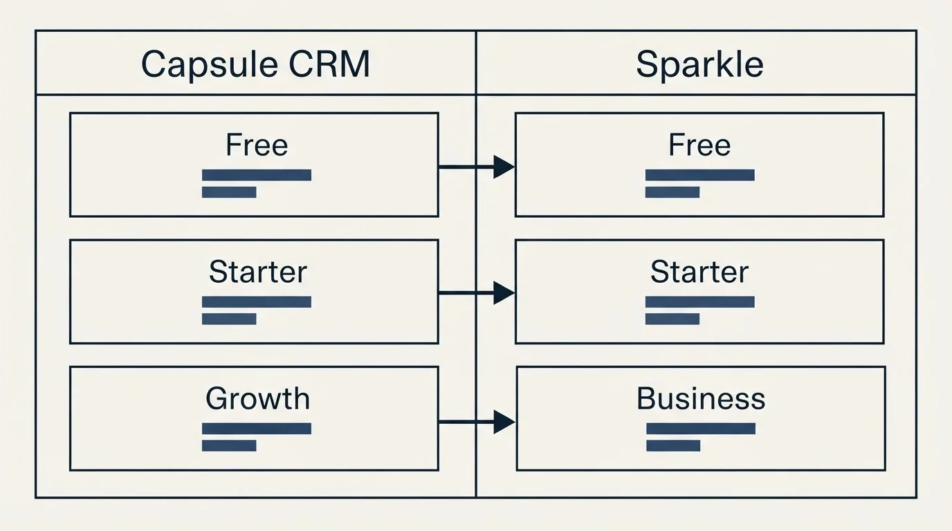 Pricing table: Pricing Comparison (Capsule CRM, Sparkle, Free, Starter)