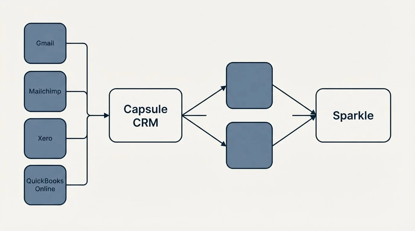 Integration schematic: Integration Ecosystem (Capsule CRM, Sparkle, Gmail, Mailchimp)