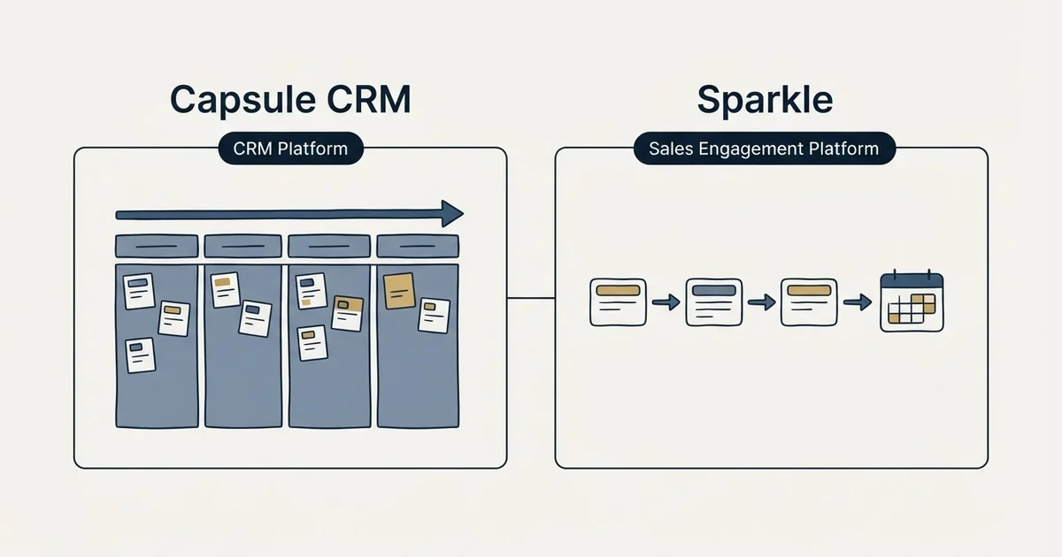 Side-by-side panels: Capsule CRM vs Sparkle (CRM Platform, Sales Engagement Platform)