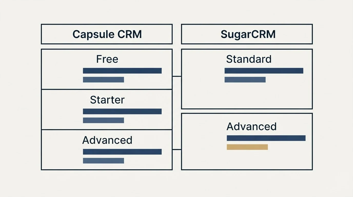 Pricing table: Pricing Comparison (Capsule CRM, SugarCRM, Free, Standard)
