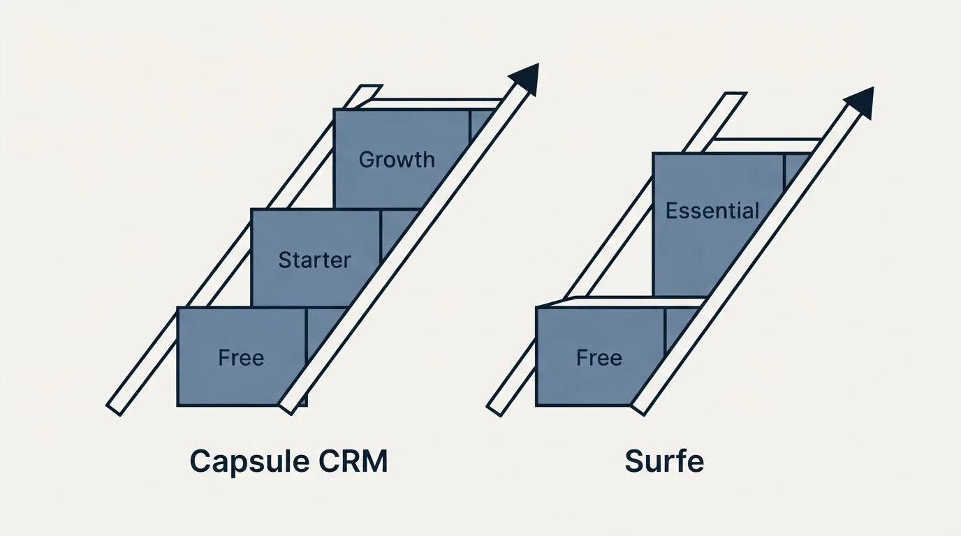 Pricing ladder: Pricing Comparison (Capsule CRM, Surfe, Free, Starter)