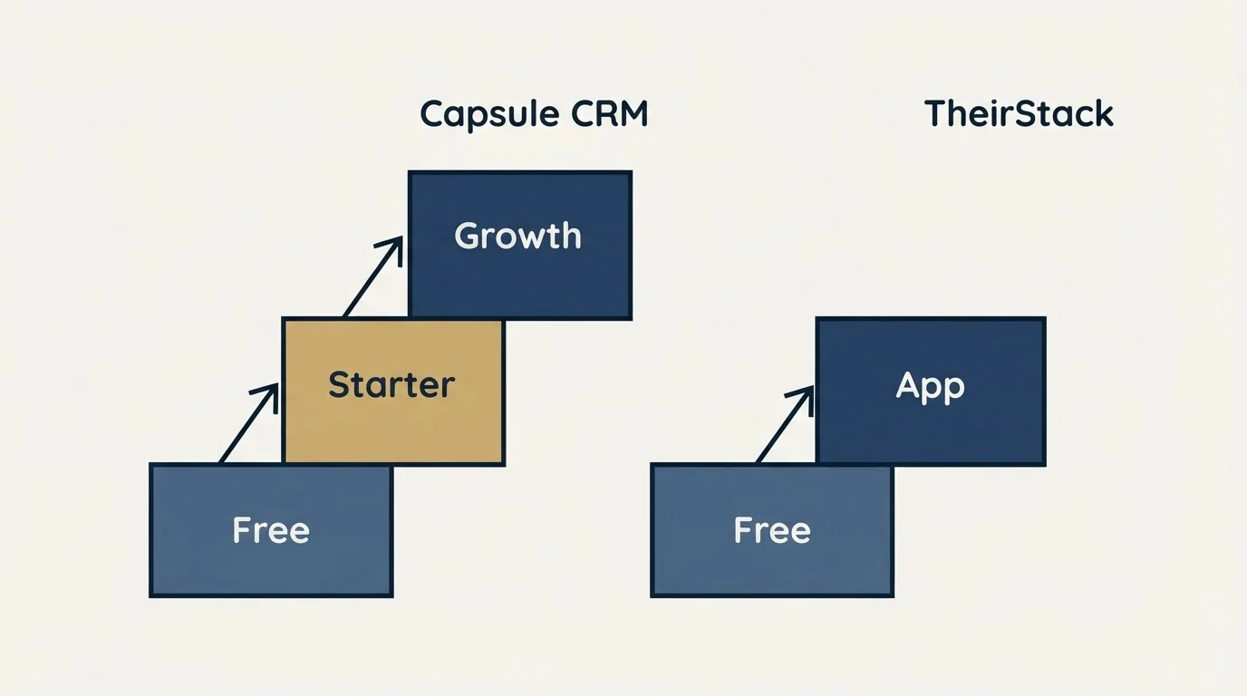 Pricing ladder: Pricing Comparison (Capsule CRM, TheirStack, Free, Starter)