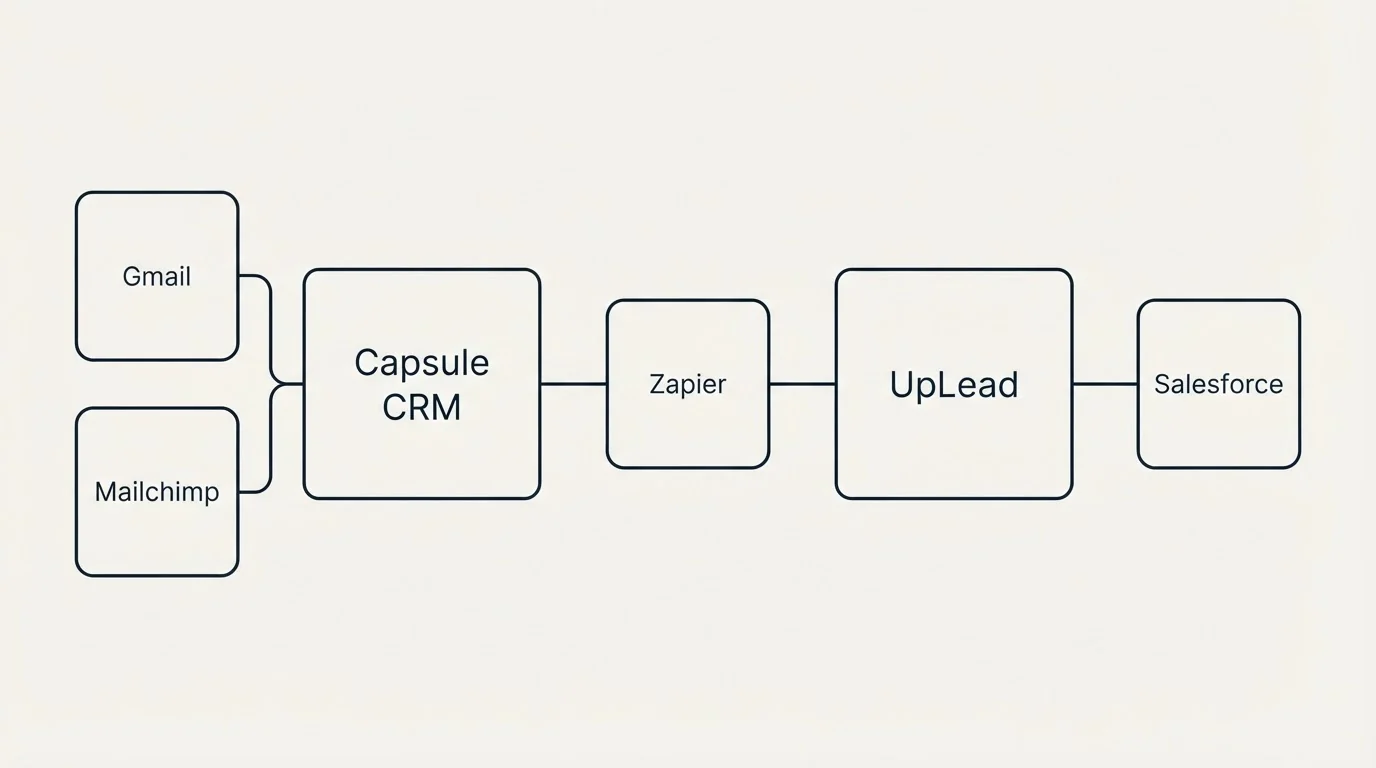 Integration schematic: Integration Ecosystem (Capsule CRM, UpLead, Zapier, Gmail)