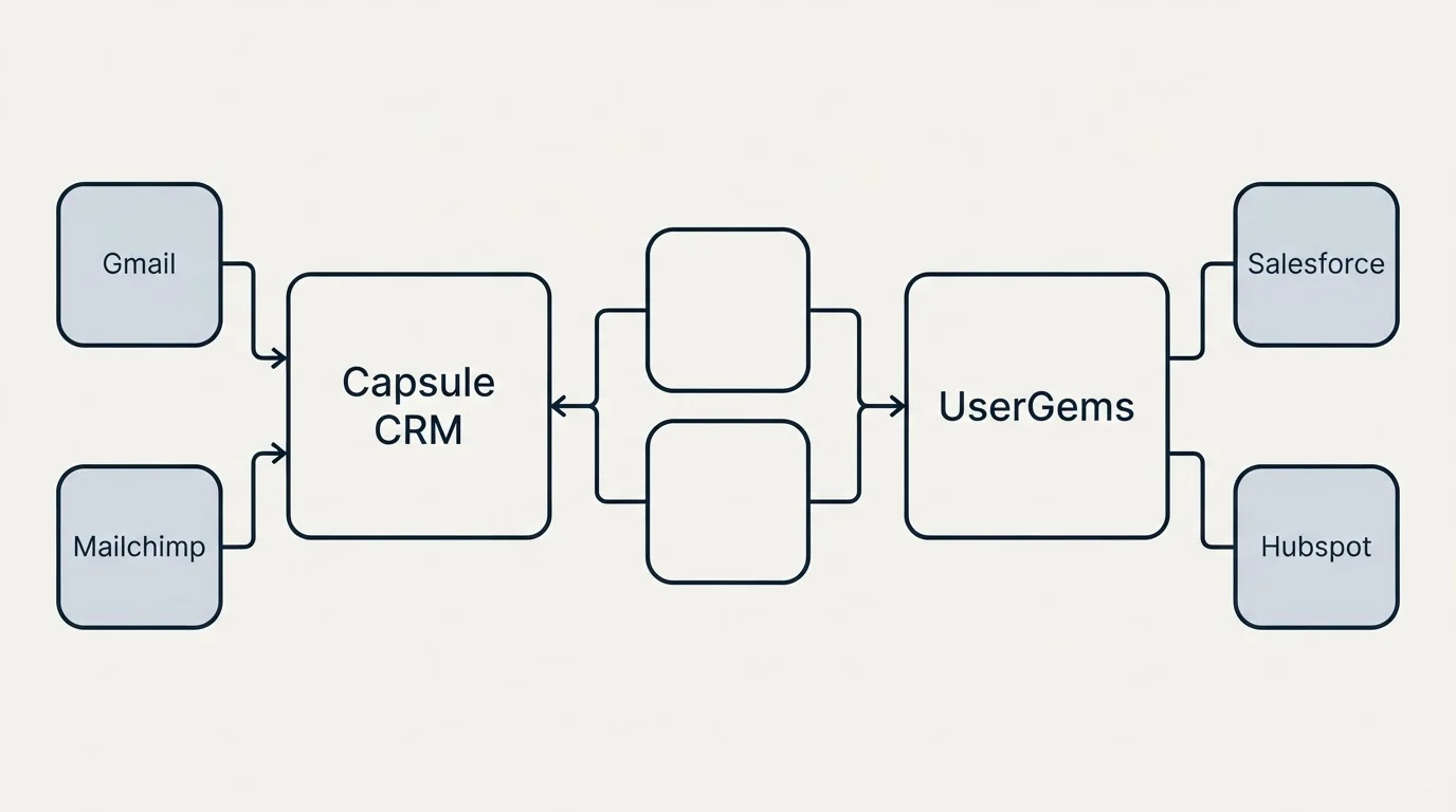 Integration schematic: Integration Ecosystem (Capsule CRM, UserGems, Gmail, Salesforce)