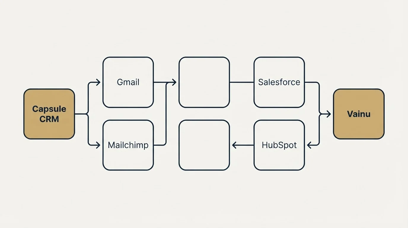 Integration flow: Integration Ecosystem (Capsule CRM, Vainu, Gmail, Salesforce)