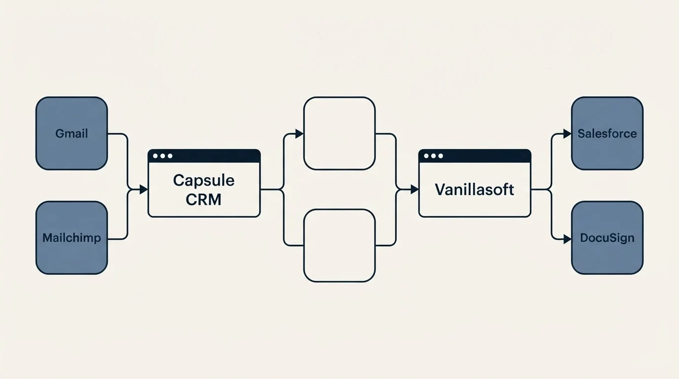 Integration flow: Integration Ecosystem (Capsule CRM, Vanillasoft, Gmail, Salesforce)