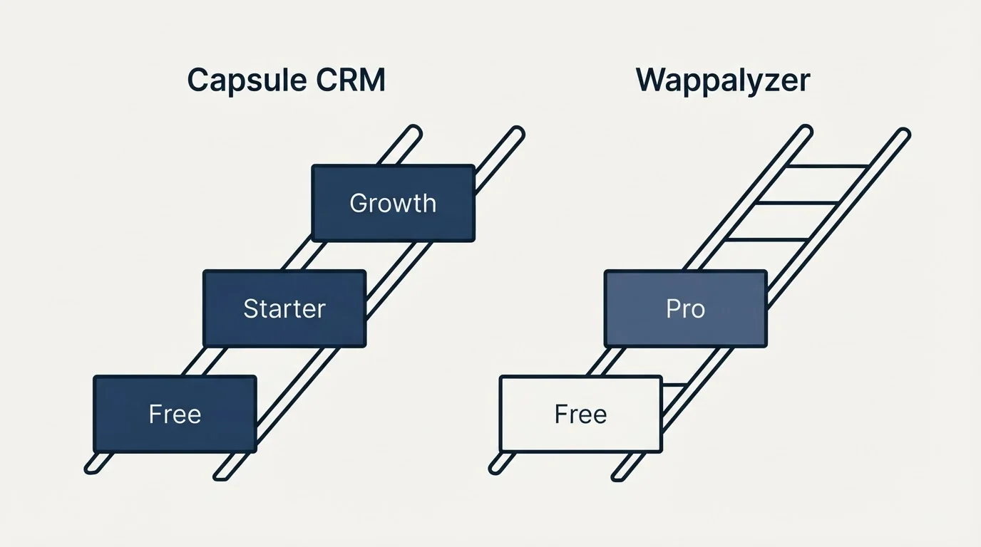 Pricing ladder: Pricing Comparison (Capsule CRM, Wappalyzer, Free, Starter)