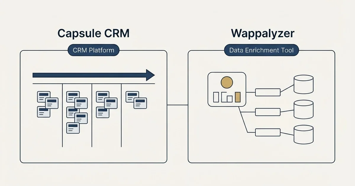 Side-by-side panels: Capsule CRM vs Wappalyzer (CRM Platform, Data Enrichment Tool)