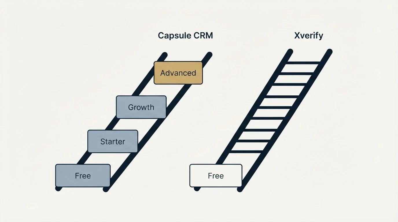 Pricing ladder: Pricing Comparison (Capsule CRM, Xverify, Free, Starter)