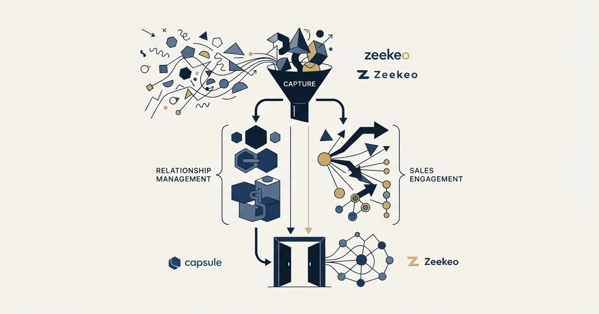 Editorial illustration for Capsule CRM vs Zeekeo