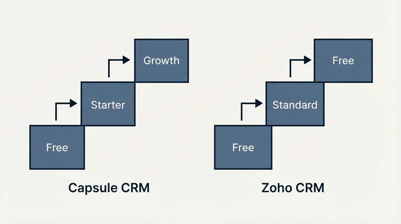 Pricing ladder: Pricing Comparison (Capsule CRM, Zoho CRM, Free, Starter)