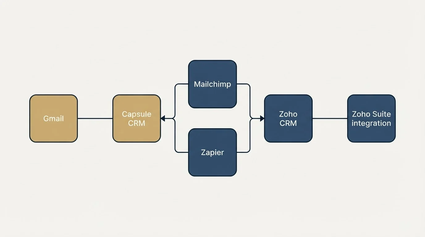 Integration flow: Integration Ecosystem (Capsule CRM, Zoho CRM, Mailchimp, Zapier)