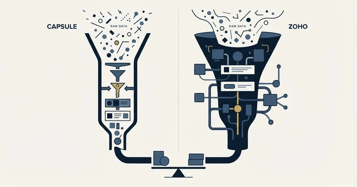 Editorial illustration for Capsule CRM vs Zoho CRM
