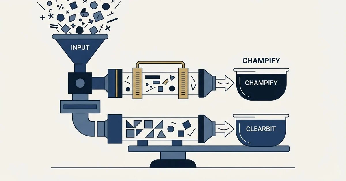 Editorial illustration for Champify vs Clearbit