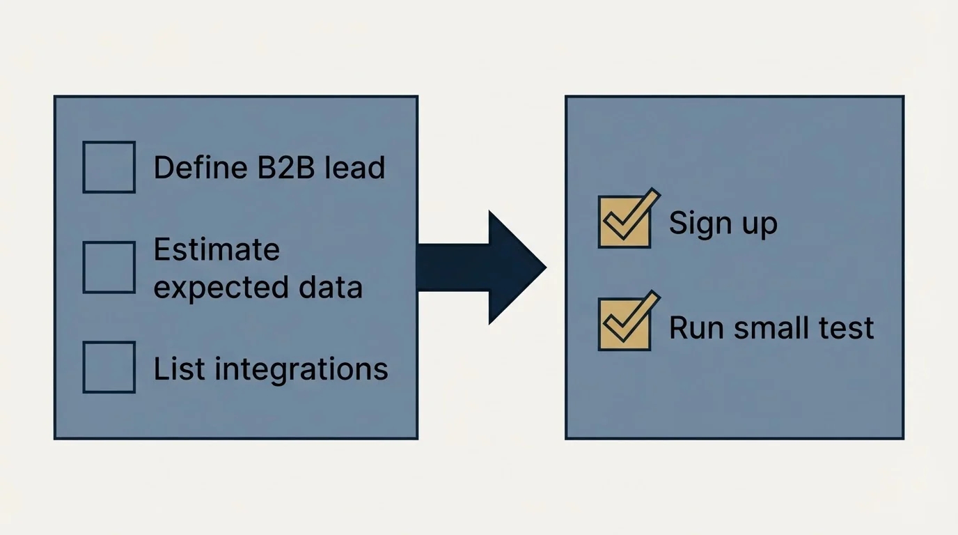 Before-and-after steps: Getting Started Checklist (Define B2B lead, Estimate expected data, List integrations, Sign up)