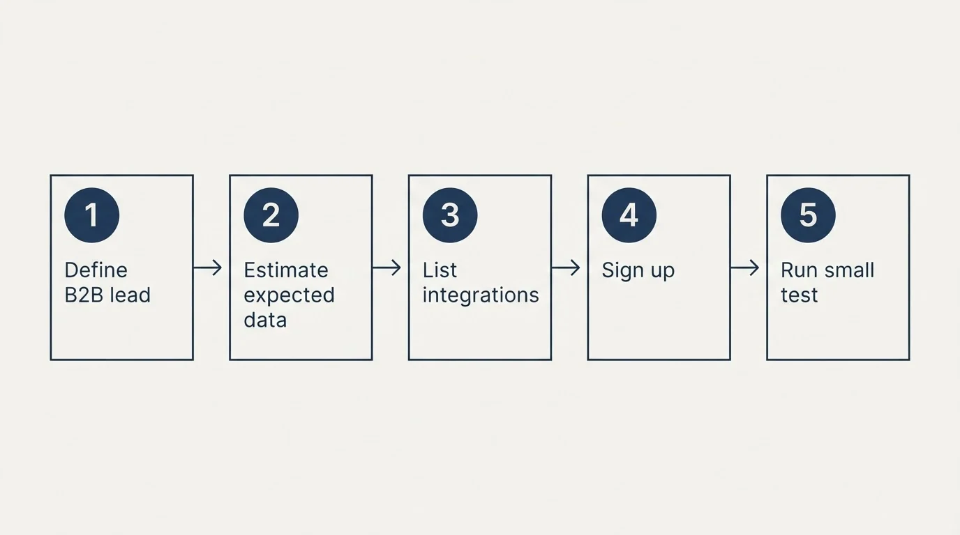 Step sequence: Getting Started Checklist (Define B2B lead, Estimate expected data, List integrations, Sign up)