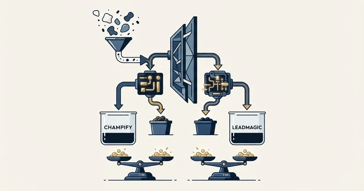 Editorial illustration for Champify vs LeadMagic
