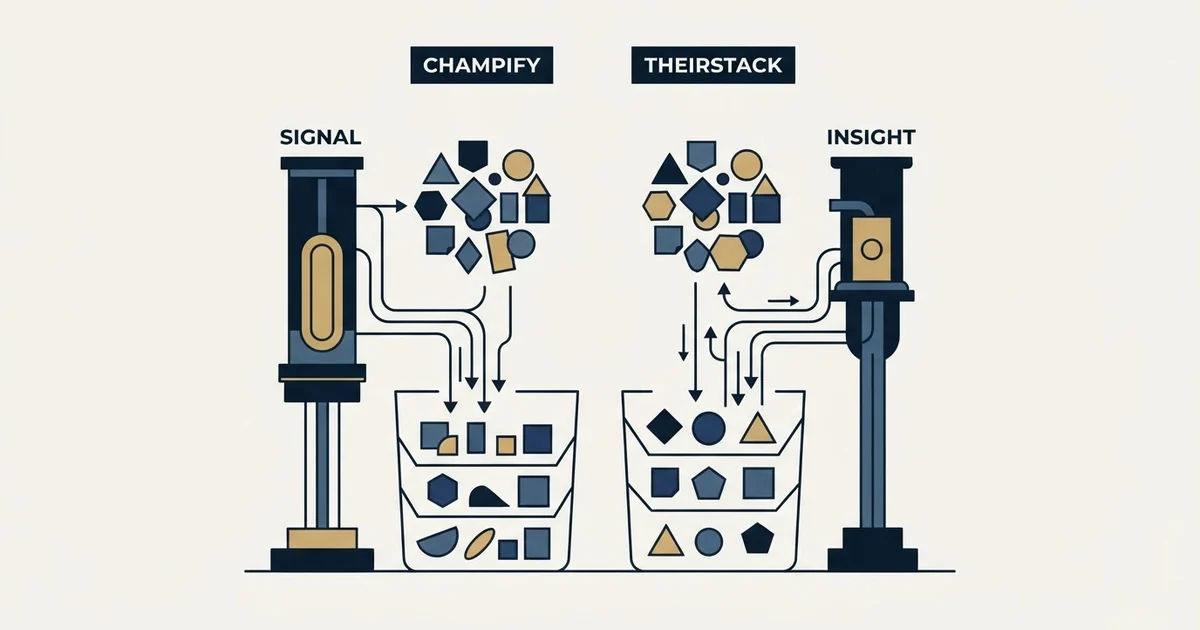 Editorial illustration for Champify vs TheirStack