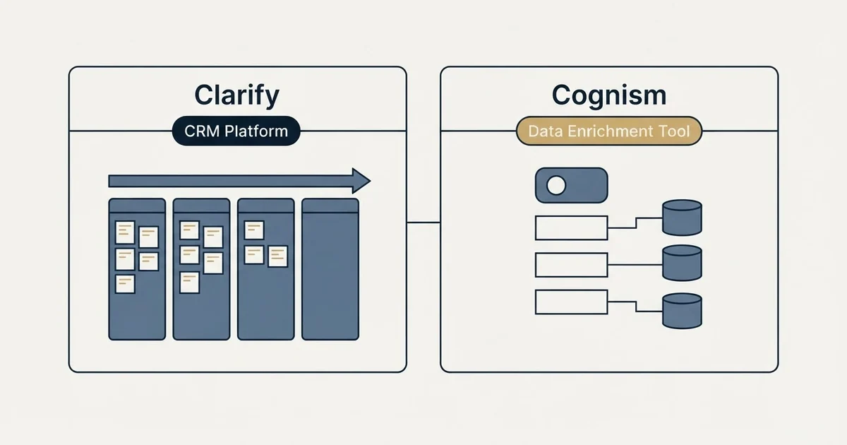 Side-by-side panels: Clarify vs Cognism (CRM Platform, Data Enrichment Tool)