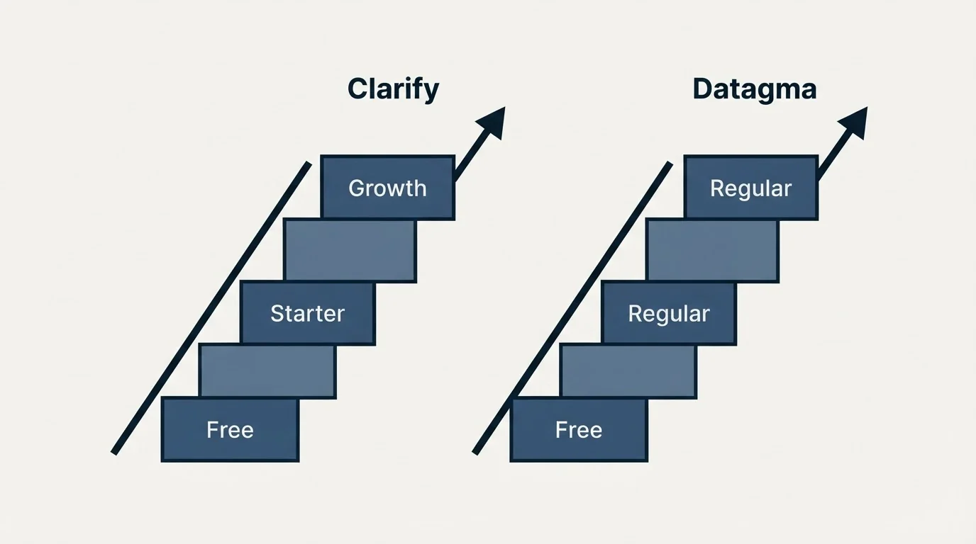 Pricing ladder: Pricing Comparison (Clarify, Datagma, Free, Starter)