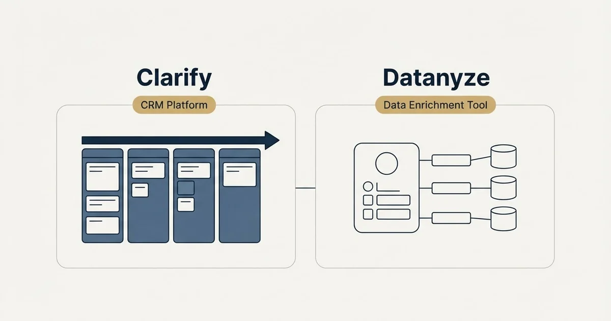 Side-by-side panels: Clarify vs Datanyze (CRM Platform, Data Enrichment Tool)
