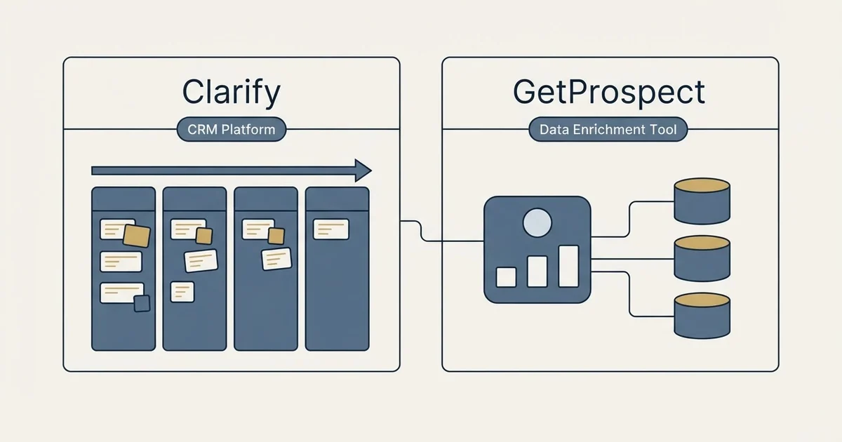 Side-by-side panels: Clarify vs GetProspect (CRM Platform, Data Enrichment Tool)