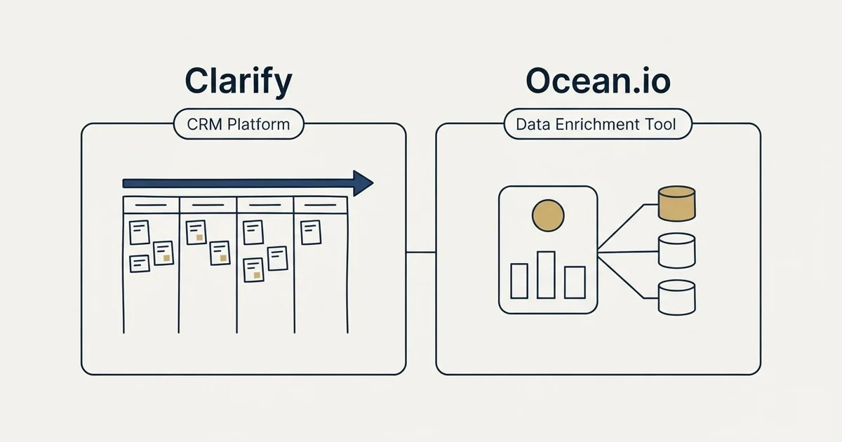 Side-by-side panels: Clarify vs Ocean.io (CRM Platform, Data Enrichment Tool)