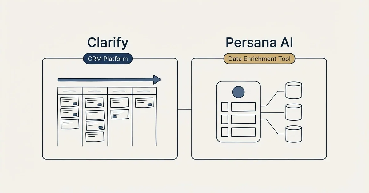 Side-by-side panels: Clarify vs Persana AI (CRM Platform, Data Enrichment Tool)