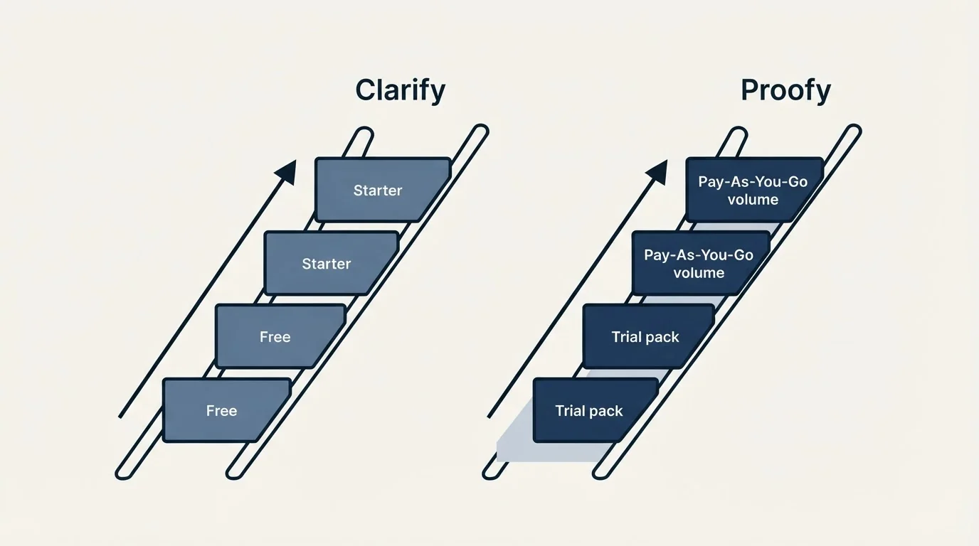 Pricing ladder: Pricing Comparison (Clarify, Proofy, Free, Trial pack)