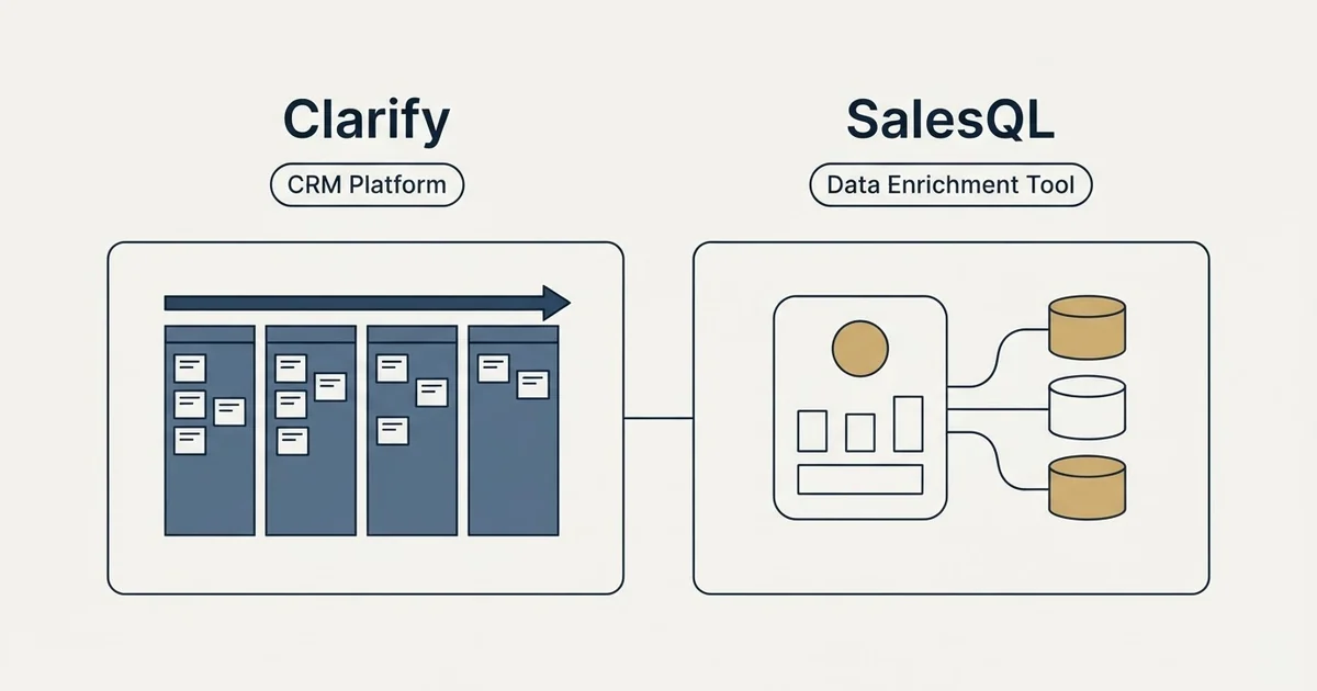 Side-by-side panels: Clarify vs SalesQL (CRM Platform, Data Enrichment Tool)