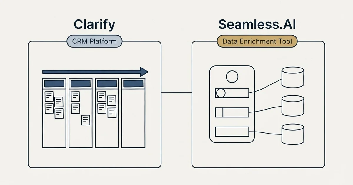 Side-by-side panels: Clarify vs Seamless.AI (CRM Platform, Data Enrichment Tool)